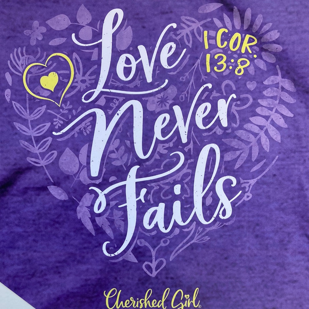 LOVE NEVER FAILS FLORAL CHER GIRL TEE 3X-5172