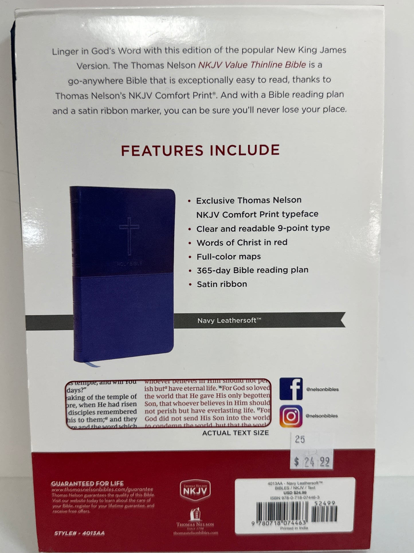 NKJV VALUE THINLINE BIBLE NAVY-4463