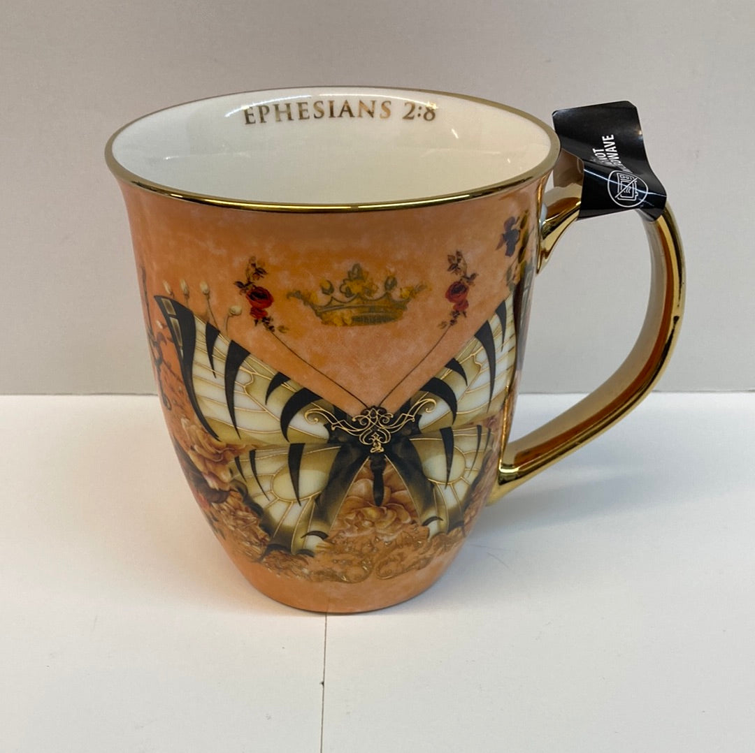 BUTTERFLY ORANGE/WHT GRACE MUG-2974