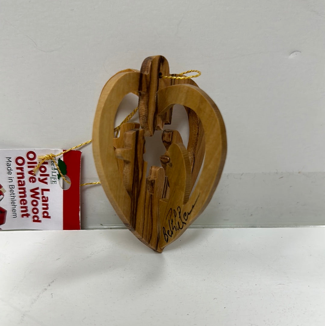 HEART/HOLY FAM OLIVEWOOD ORN-0230