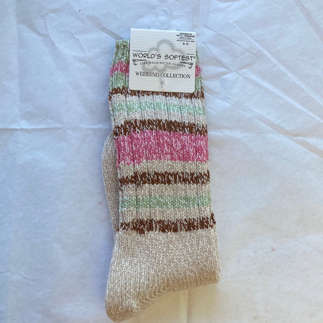 LADIES SOCKS/MUSHRM STRIPE 270-9488