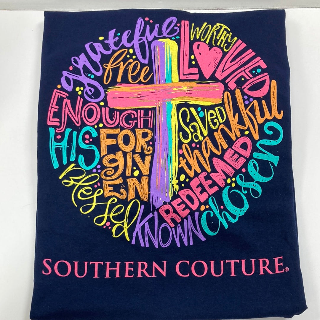 BRUSHSTROKE CROSS CIRCLE NAVY SOUTHERN COUTURE TEE 2X-5197