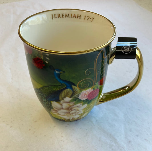 PEACOCK BLUE/WHITE BLESSED MUG-3001
