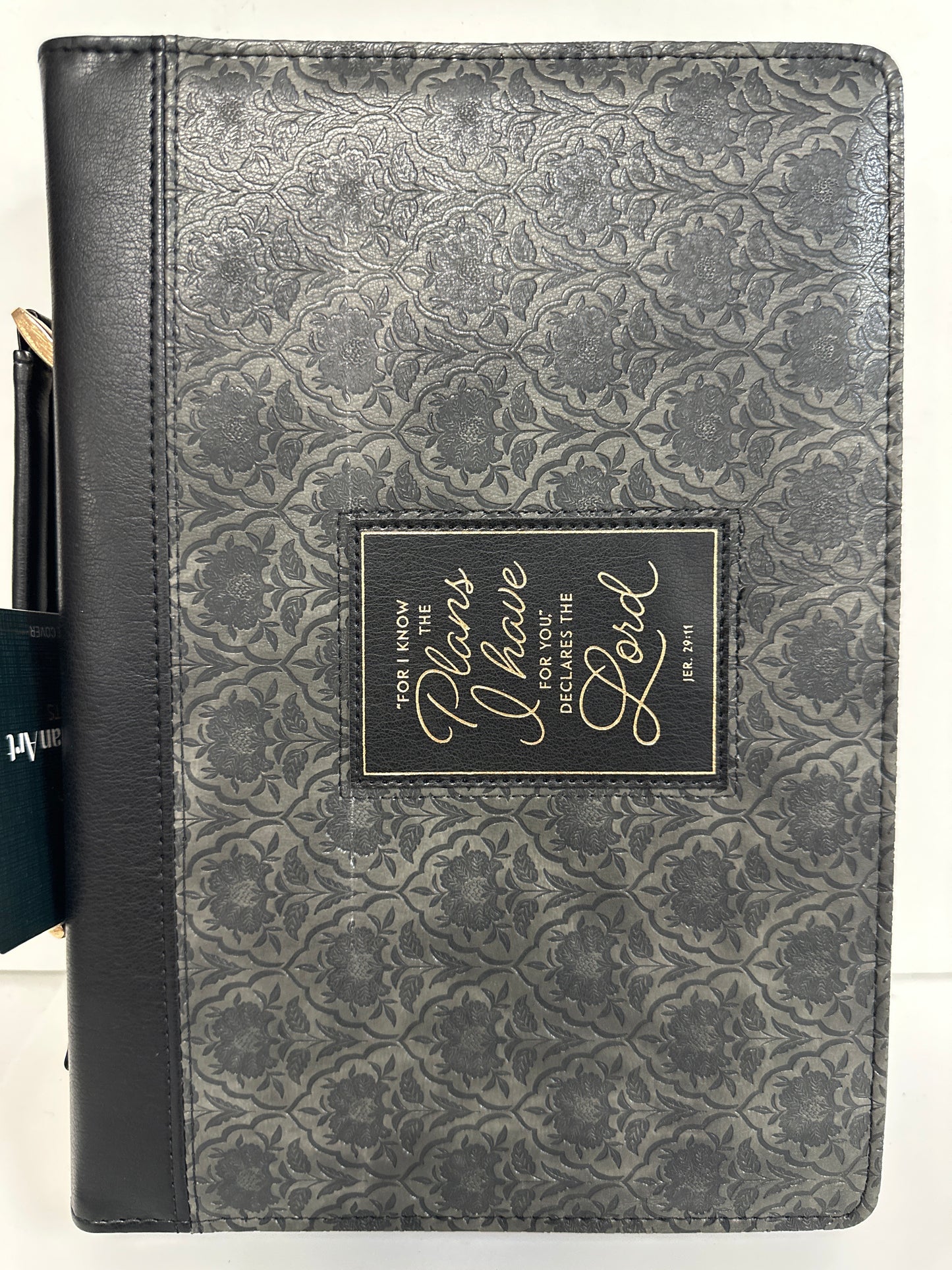 FOR I KNOW THE PLANS CHARCOAL/BLACK LARGE BIBLE COVER-2521