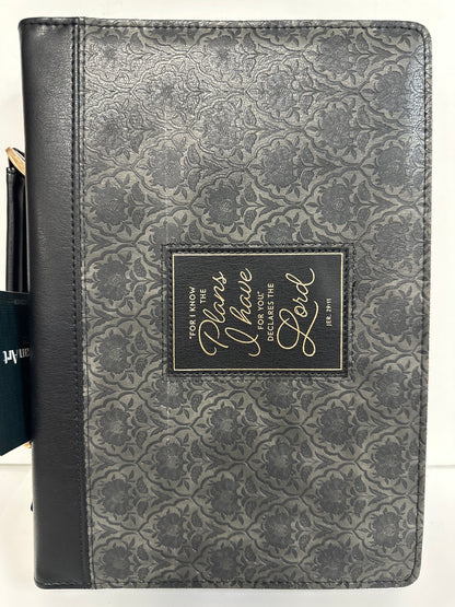 FOR I KNOW THE PLANS CHARCOAL/BLACK LARGE BIBLE COVER-2521