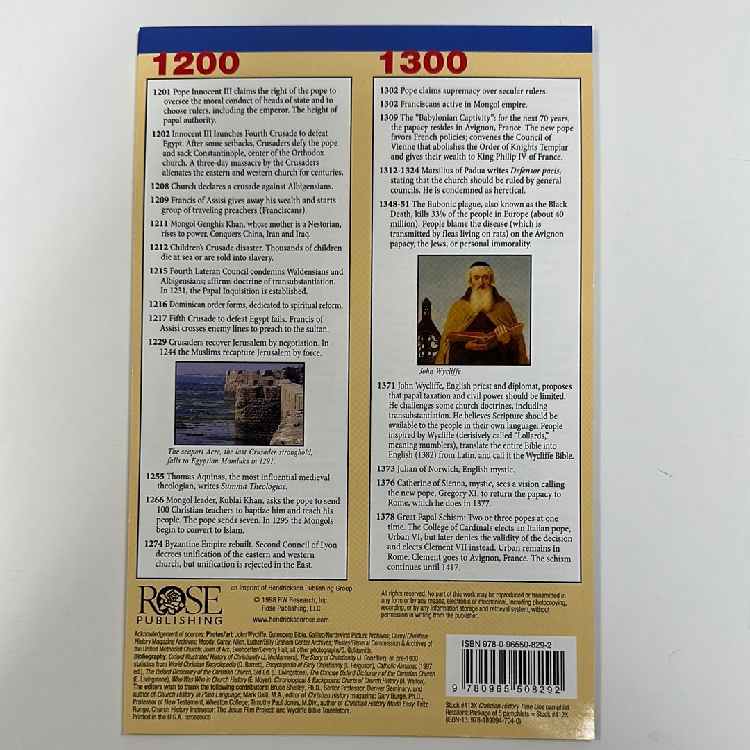 CHRISTIAN HISTORY TIME LINE PAMPHLET-8292