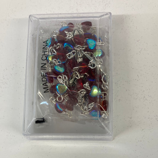 RED GLASS HEART SHAPED ROSARY-4234