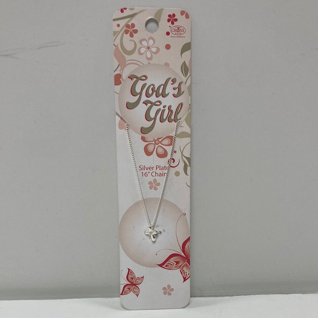 CZ MINI PETAL CROSS SP NECKLACE-8883 : 16 IN