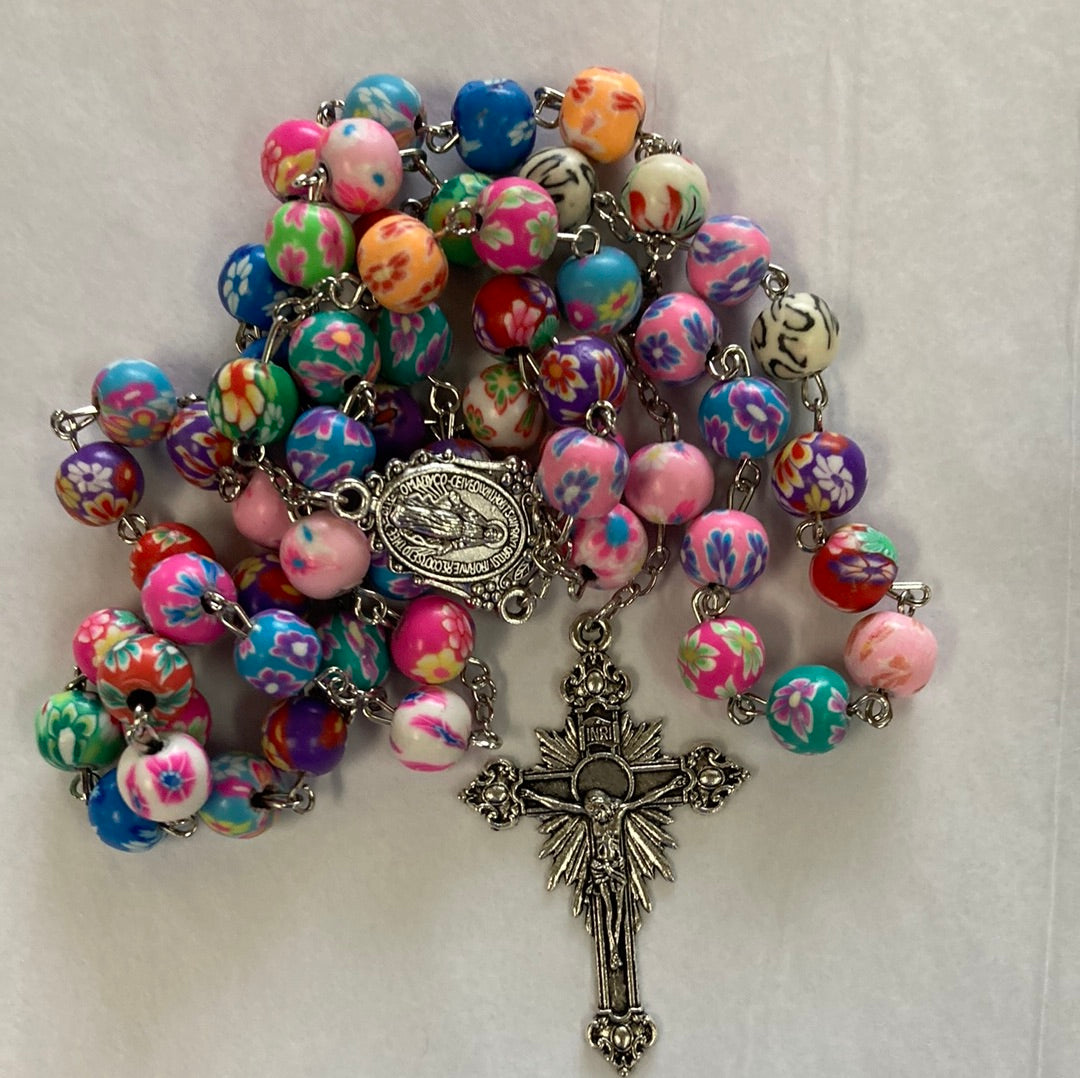 COLORFUL FLOWER BEAD ROSARY-9352