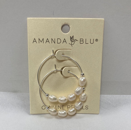 SILVER/WHITE 5 PEARL HOOP EARR-5557