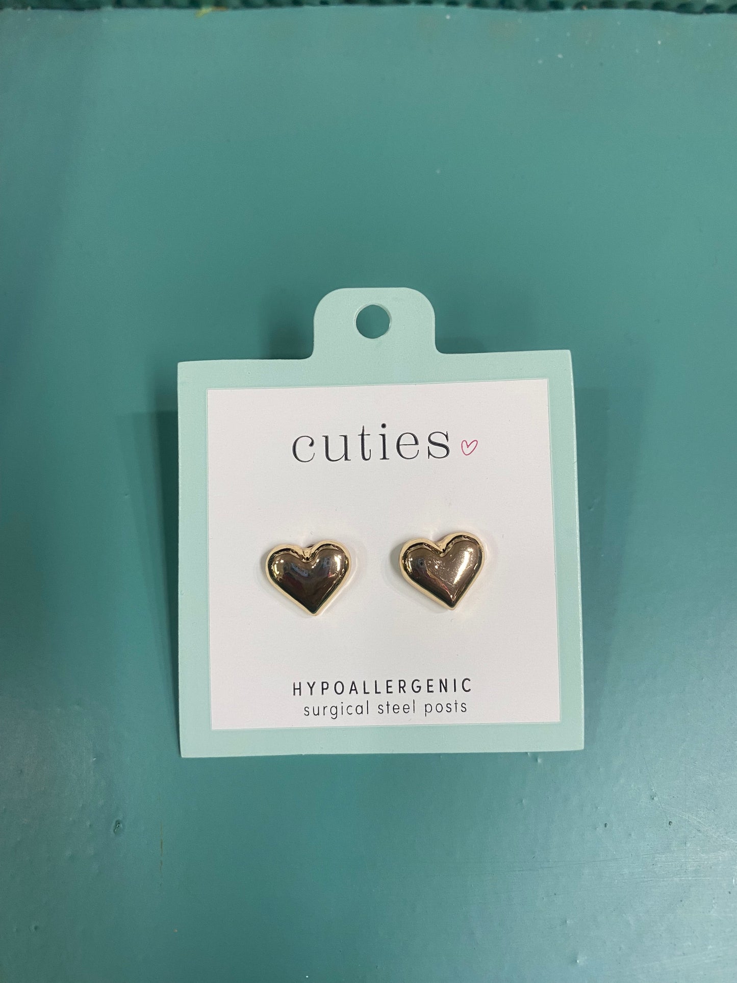 POLISHED GOLD HEART EARRINGS-0876