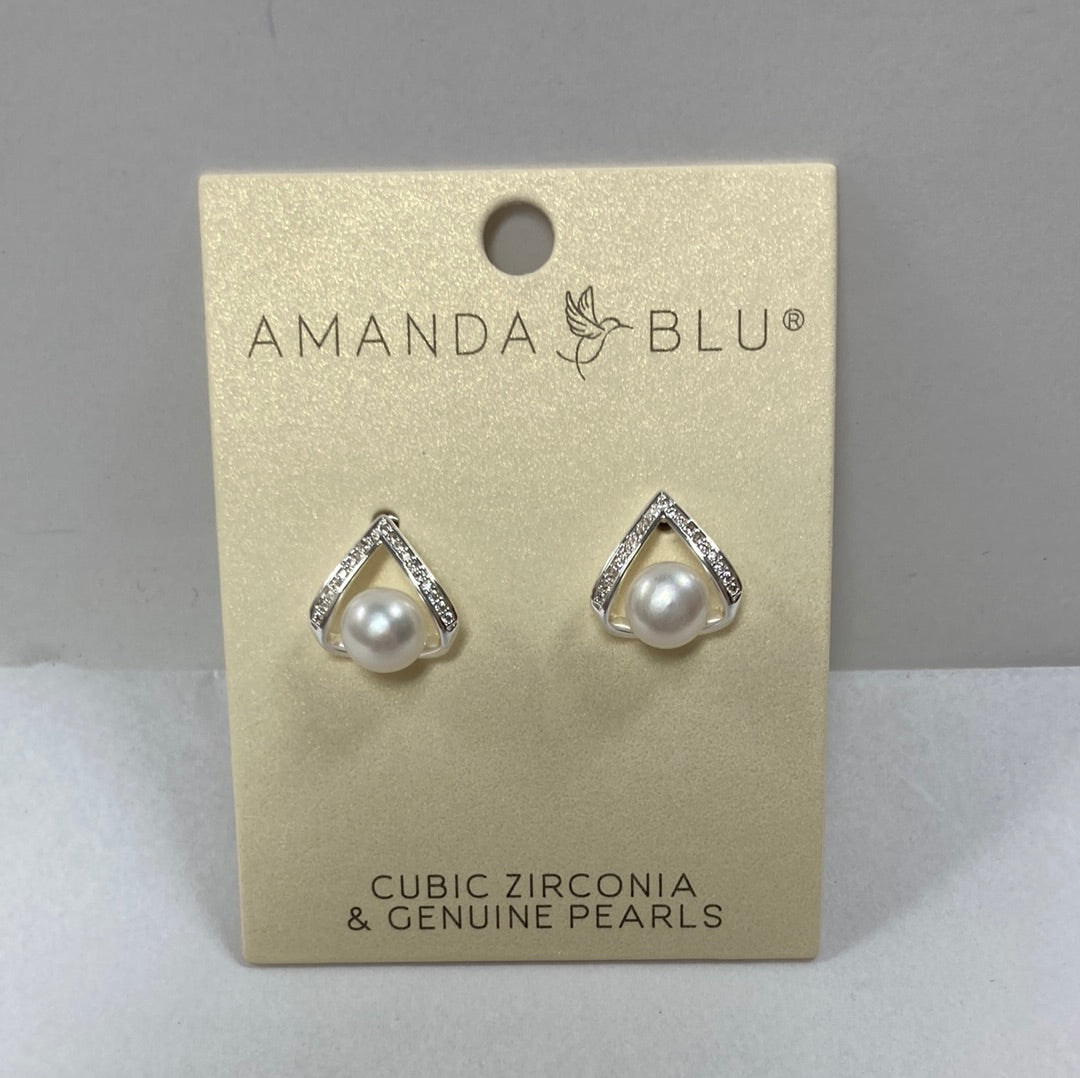 SILVER SPLIT PEARL STUD EARRING-6356