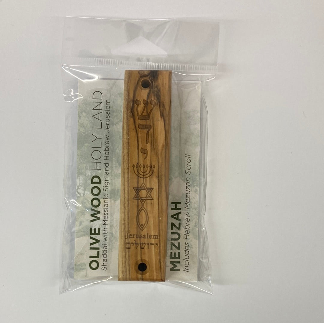 OLIVE WOOD MEZUZAH-MESS SIGN-8391