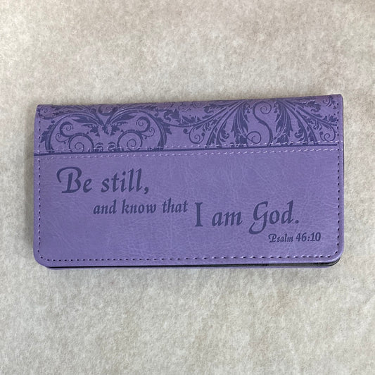 BE STILL AND KNOW PURPLE CHECKBOOK COVER