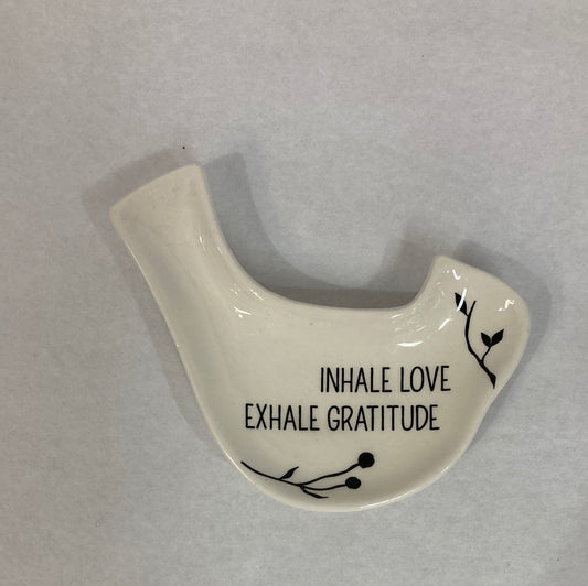 GRAY/WHITE BIRD TRINKET DISH-2202