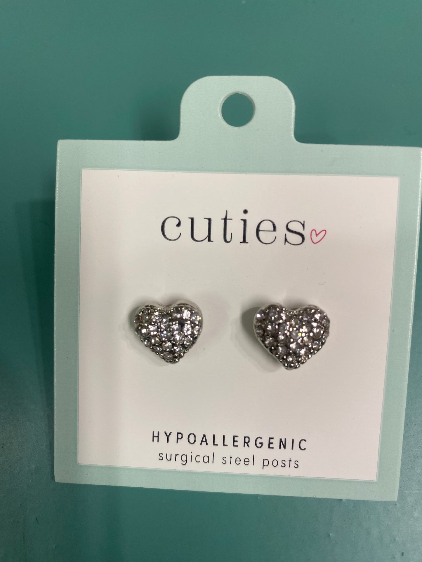 SILVER CLEAR CRYSTAL HEART EARRINGS-1939