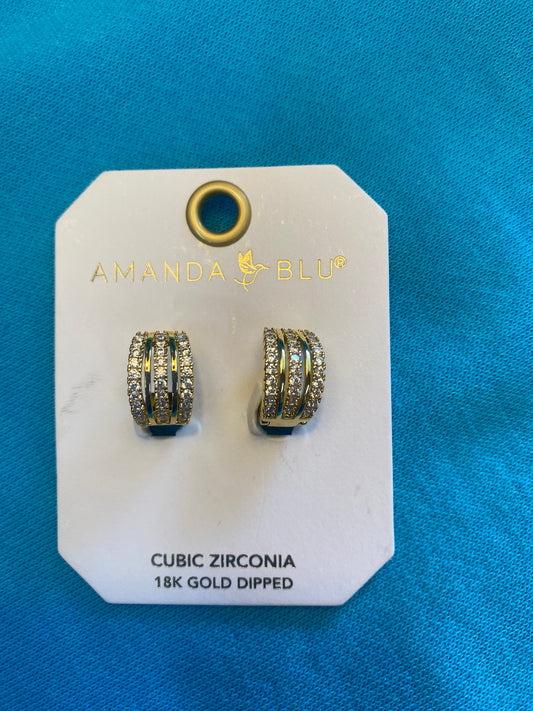 GOLD CZ TRIPLE ROW HUGGIE HOOP EARRINGS-3038