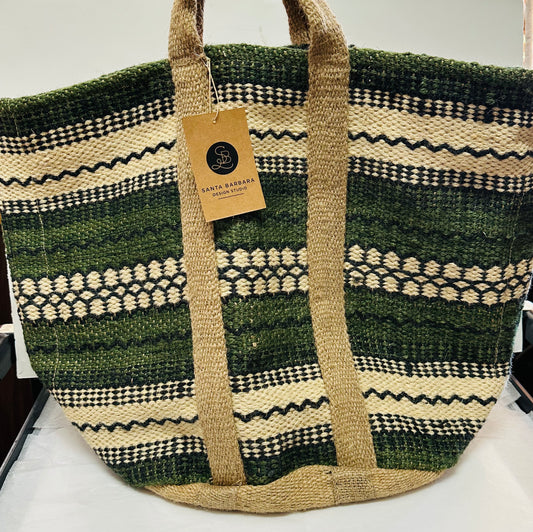 FOREST GREEN  JUTE BASKET BAG-3095