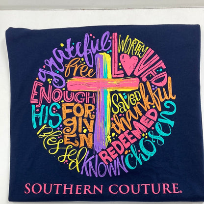 BRUSHSTROKE CROSS CIRCLE NAVY SOUTHERN COUTURE TEE XL-5180